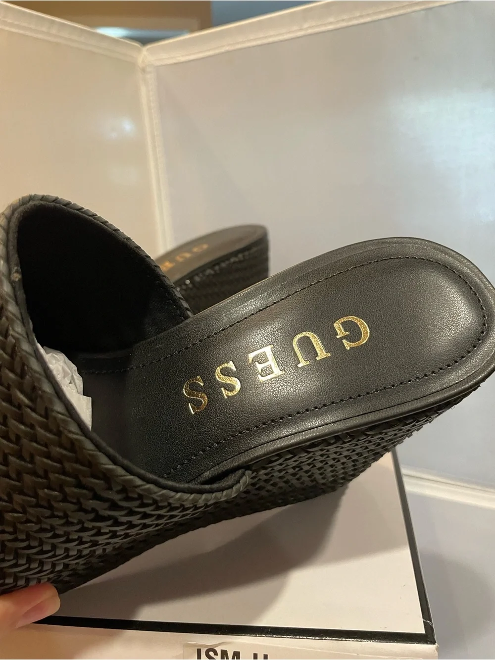 NIB Guess Sz 9.5 Women's Black Yenisa Slide Platform Wedge Sandals Shoes Ret $99